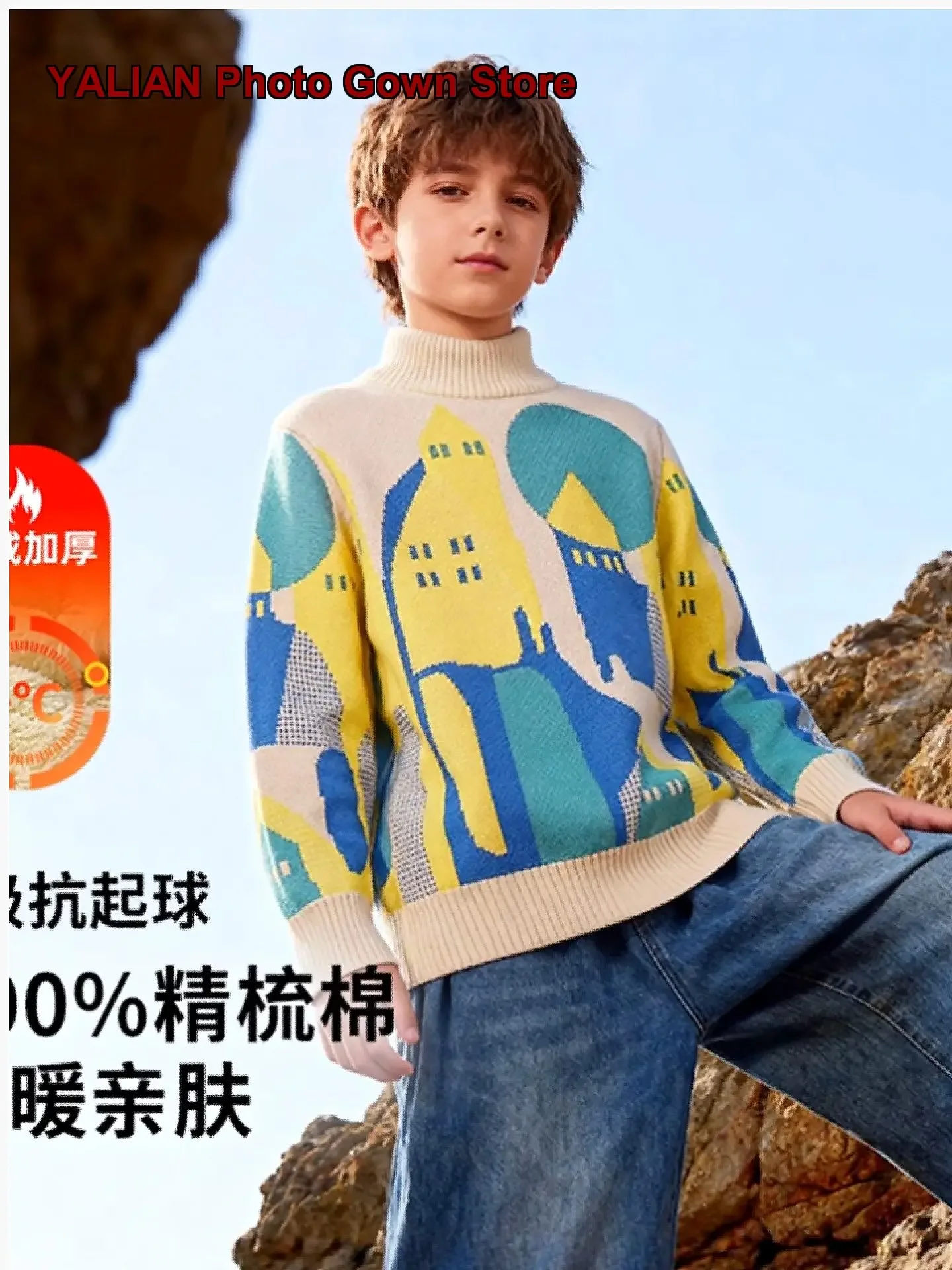 Boys Girls Knit Top Kids Spring Autumn Long Sleeves Letter Print Cotton Blend Thickened Warm