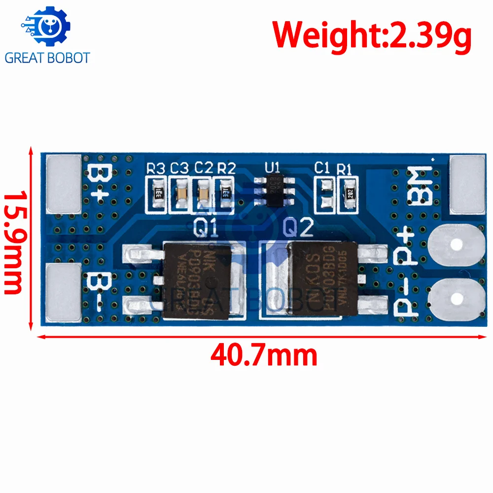 1~10PCS 2S 7.4V lithium battery protection board 8A working current 15A current limit/Overcharge discharge protection