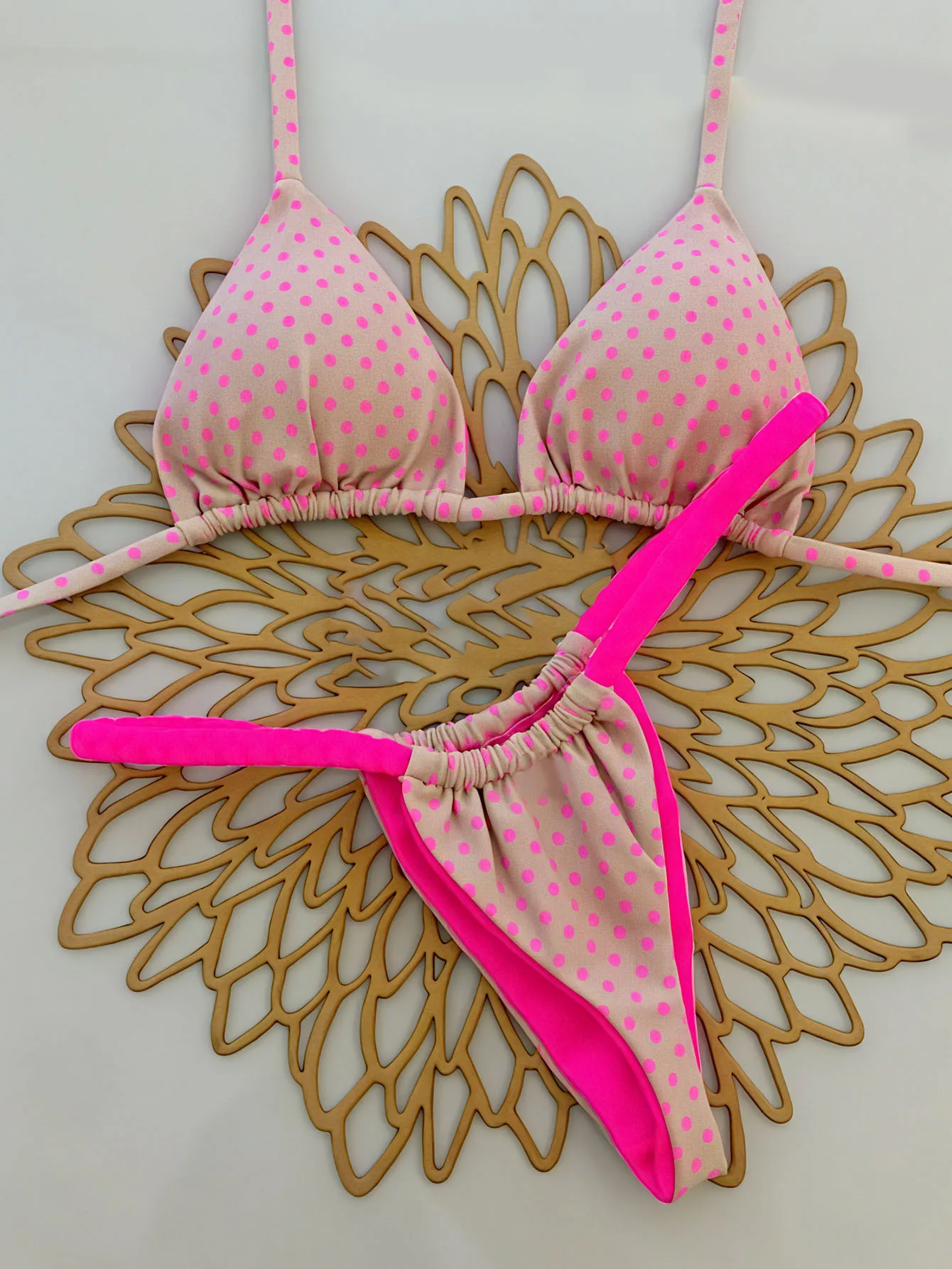 Sexy Kirschdruck Dreieck Brasilianischer Bikini Push Up Badeanzug 2-teiliger String Bandage Bikinis Bademode Damen Tanga Badeanzug