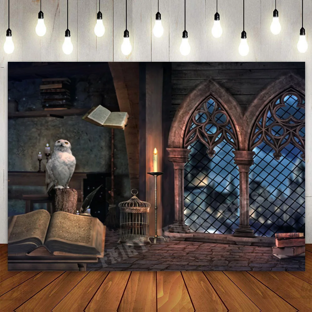 Wizard Magic School Backdrop Gothic Dark Castle Halloween Photography Background for Kids Boys Girls Birthday Party Wall Banner