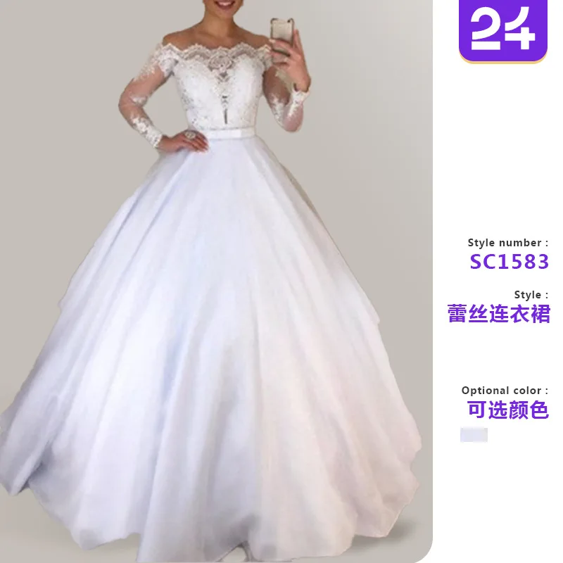Damenkleider 2026 Sexy One-Shoulder V-Ausschnitt Schlankes Hochzeitskleid mit Puffärmeln und Spitzenbesatz Lange Kleider Damenbekleidung Vestidos