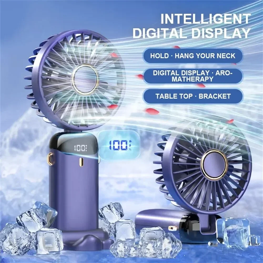 5 Speed USB Rechargeable Foldable Neck Cooler Fan, Portable Mini Handheld Fan with Phone Holder