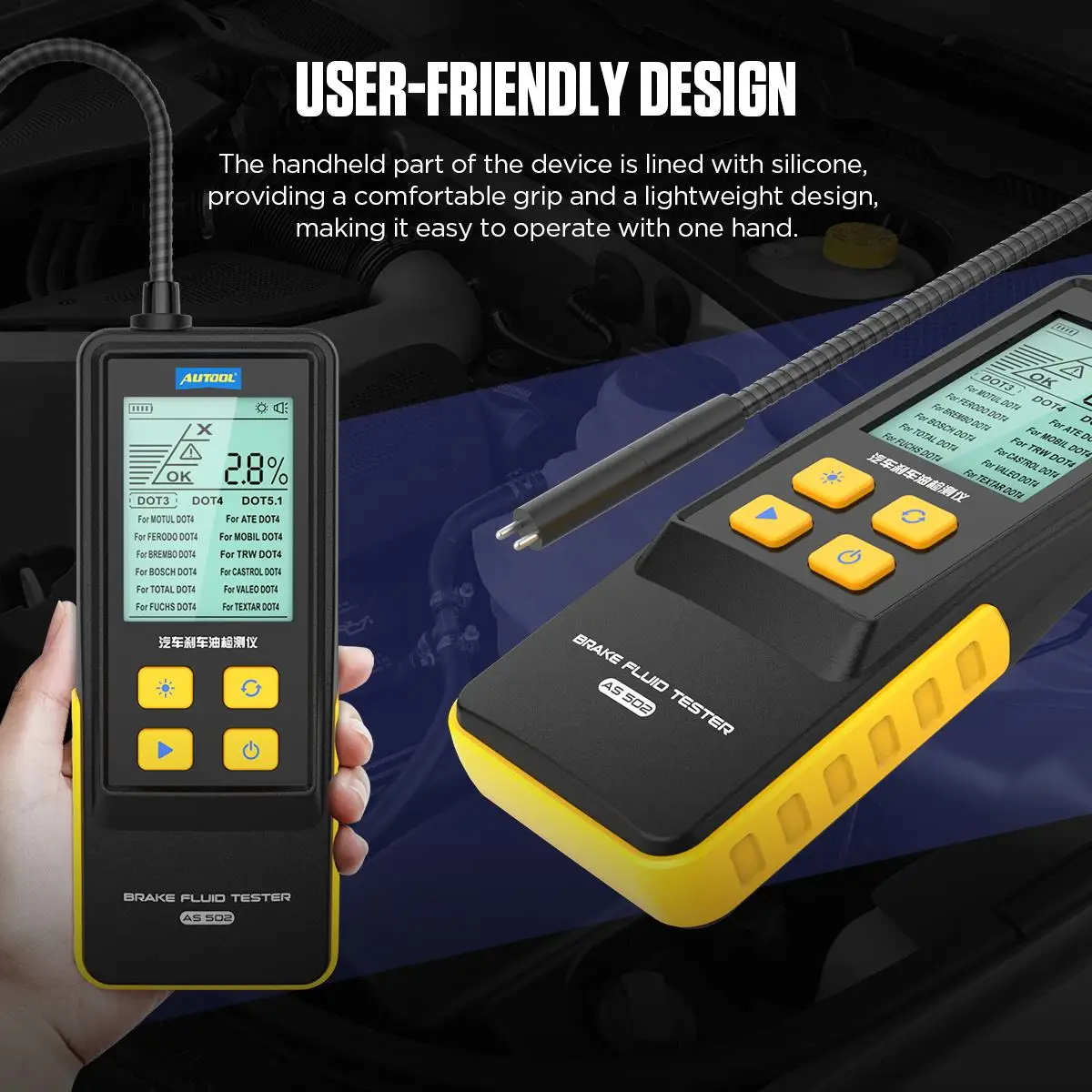 AUTOOL AS502 Electric Digital Automotive Break Fluid Oil Tester for Cars 2.8 Inch LCD Display Diagnostic Tool