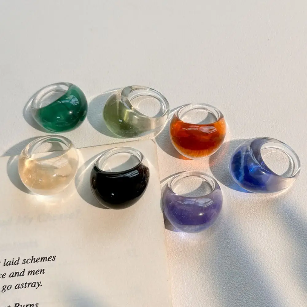 Creative Candy Color Transparent Resin Ring Oval Wide Ins Style Acrylic Geometric Ring Trendy Charm Irregular Ring Gift