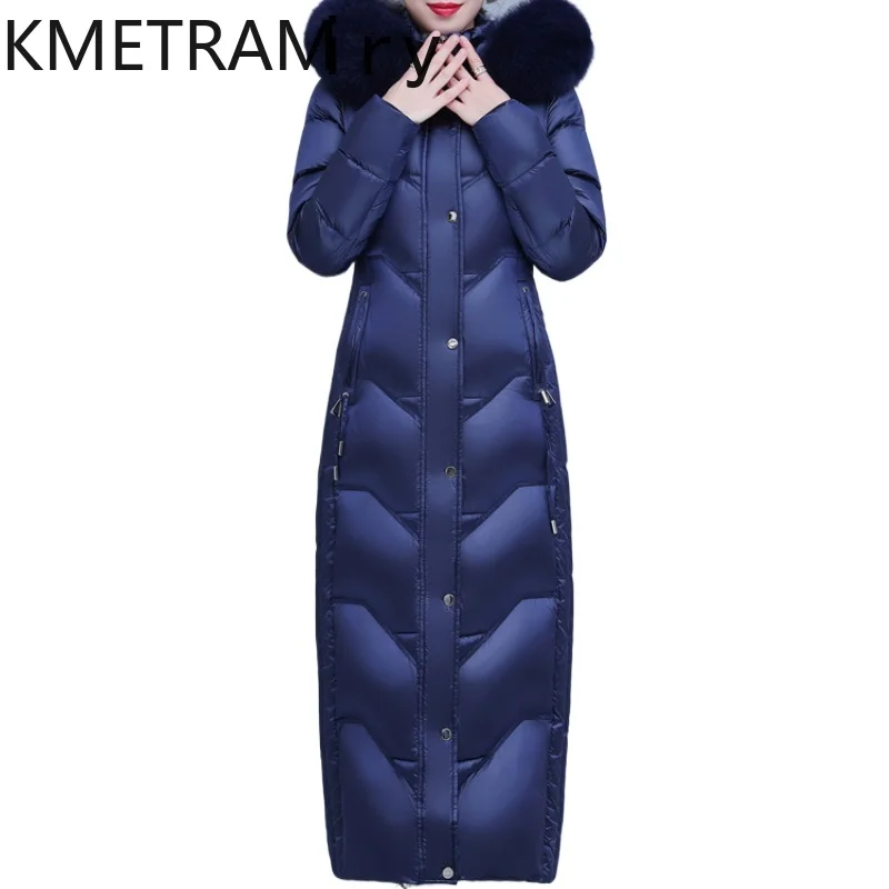 KMETRAM 85% White Duck Down Jacket for Womens Winter Coats for Women Slim Style Long Fox Fur Collar Coat Female New Abrigo Mujer