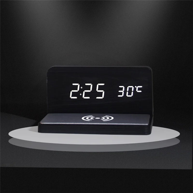 

10W Multifunctional LED Wireless Charging Alarm Clock Silent Clock Electronic Clock Wireless Charging Thermometer
