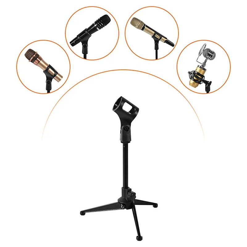 Adjustable Desktop Microphone Stand - Mini Portable Tripod with Mic Clip Holder | Lightweight for Live Streaming & Podcasts