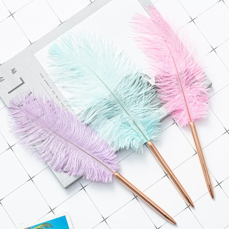 Feather Ballpoint Pen Ostrich Feather Pen Wedding Guest Book Signing Pen Vintage Calligraphy Pen Office School Stationery Gift