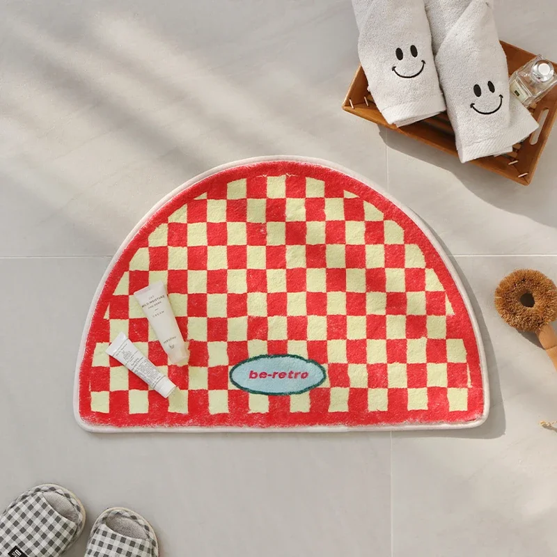VIKAMA Summer Checkerboard Bathroom Absorbent Anti-slip Floor Mat, Bathroom Mat, Door Mat, Bedroom Carpet, Home Decoration