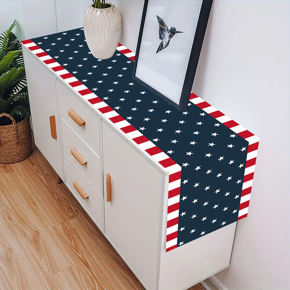 Red White Blue Star Striped Table Runner, American Flag Patriotic July 4th Independence Day America's 250th Anniversary Decor