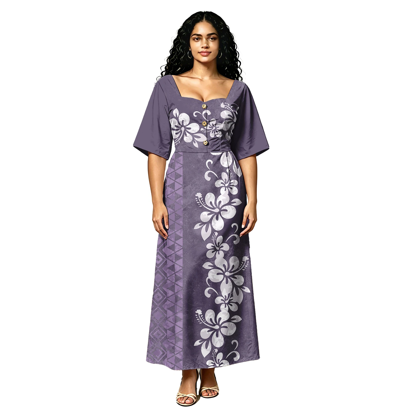 Creativity Design Tribal Women Coconut Button Dress Retro Style Ladies Formal Samoan Dress Polynesia Sweetheart Neckline Clothes