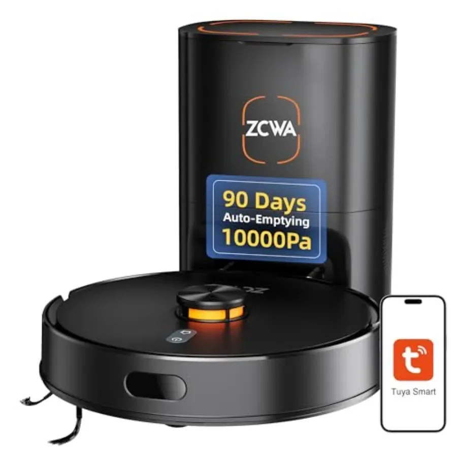 

Robot Vacuum and Mop Combo for Hard Floors, ABS Plastic, Black, 10000Pa Max Suction with LiDAR Navigation Smart Mapping, 90-Day