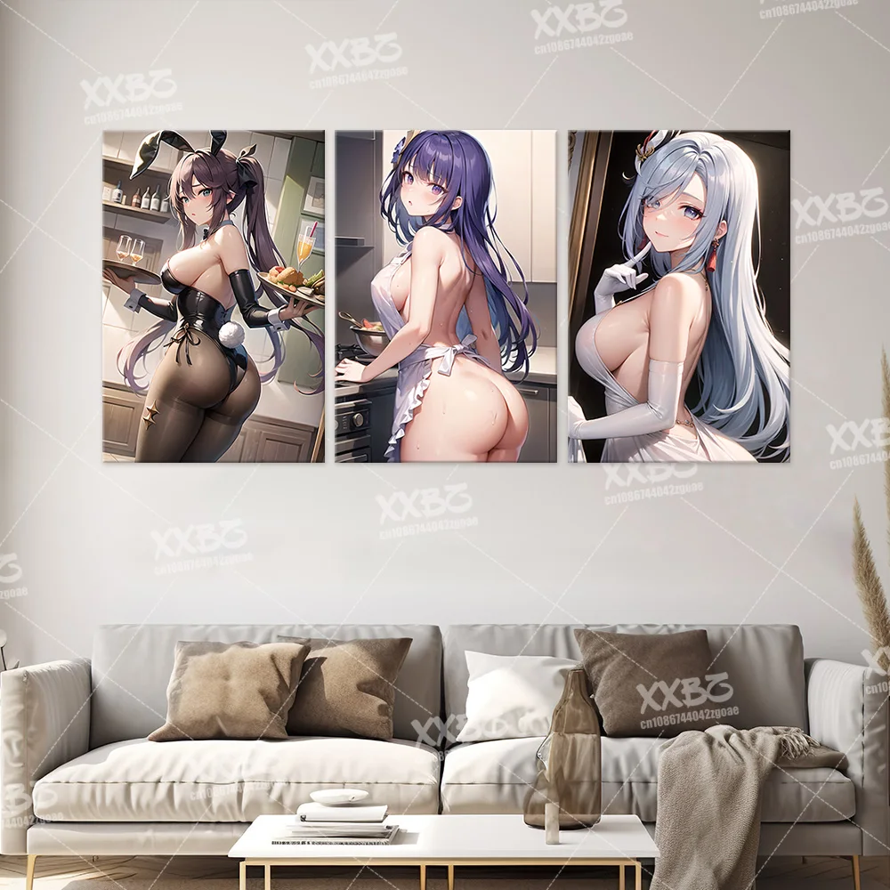 Genshin Impact Home Decor Raiden Shogun Wall Art Yomiya Canvas Painting Print Anime Poster Yae Miko Picture For Bedroom No Frame