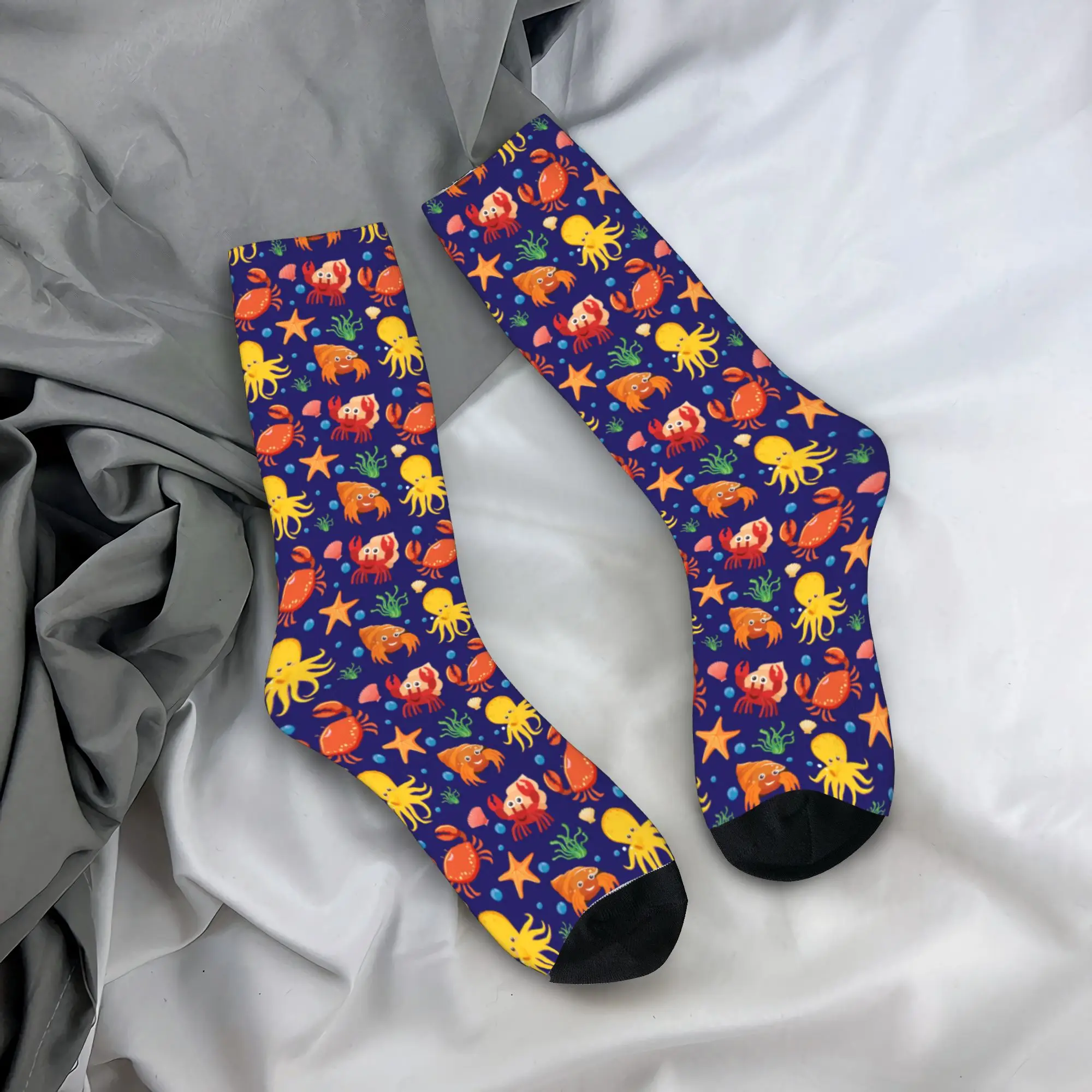 Marine Life With Crabs, Octopuses, And Shells Stockings Retro Socks Autumn Anti Sweat Socks Men Skateboard Warm Soft Socks