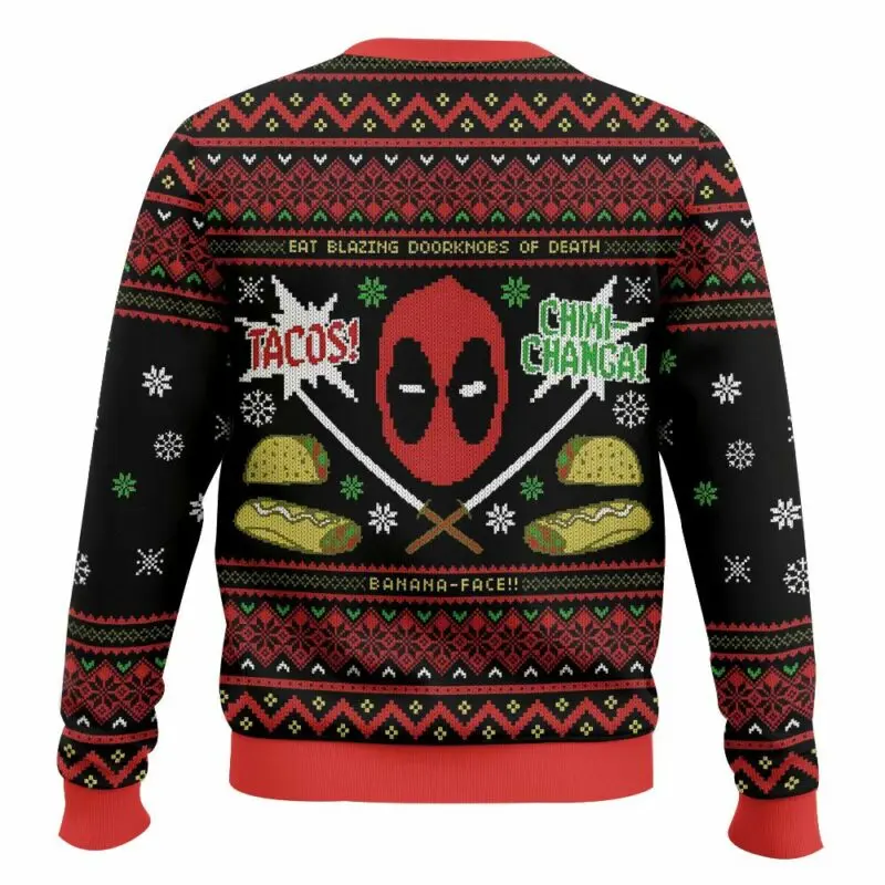 Marvel Superhero Deadpool Pullover Ugly Sweater Men's Winter Sweater Funny Unique Creative Design Christmas Party Outfit
