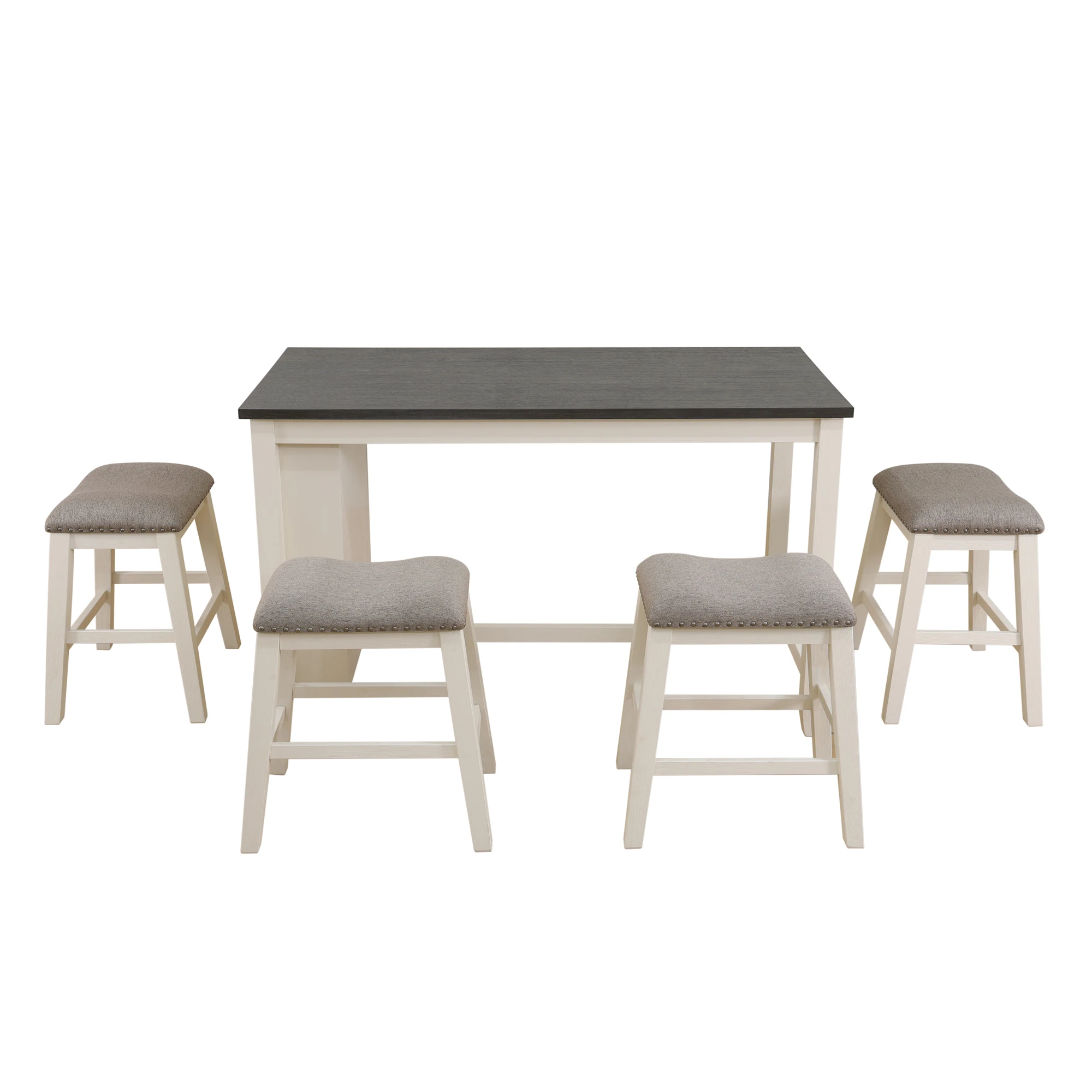 مجموعة طاولات المزرعة الحديثة 60 بوصة طاولة من خشب البلوط مع 4 كراسي منجدة ديكور أظافر نحاسي قماش مقاوم للماء لمطعم الأسرة