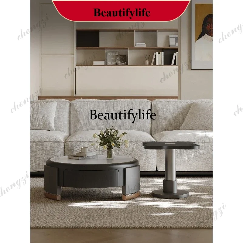 Italian simple natural luxury stone coffee table combination round living room home d178