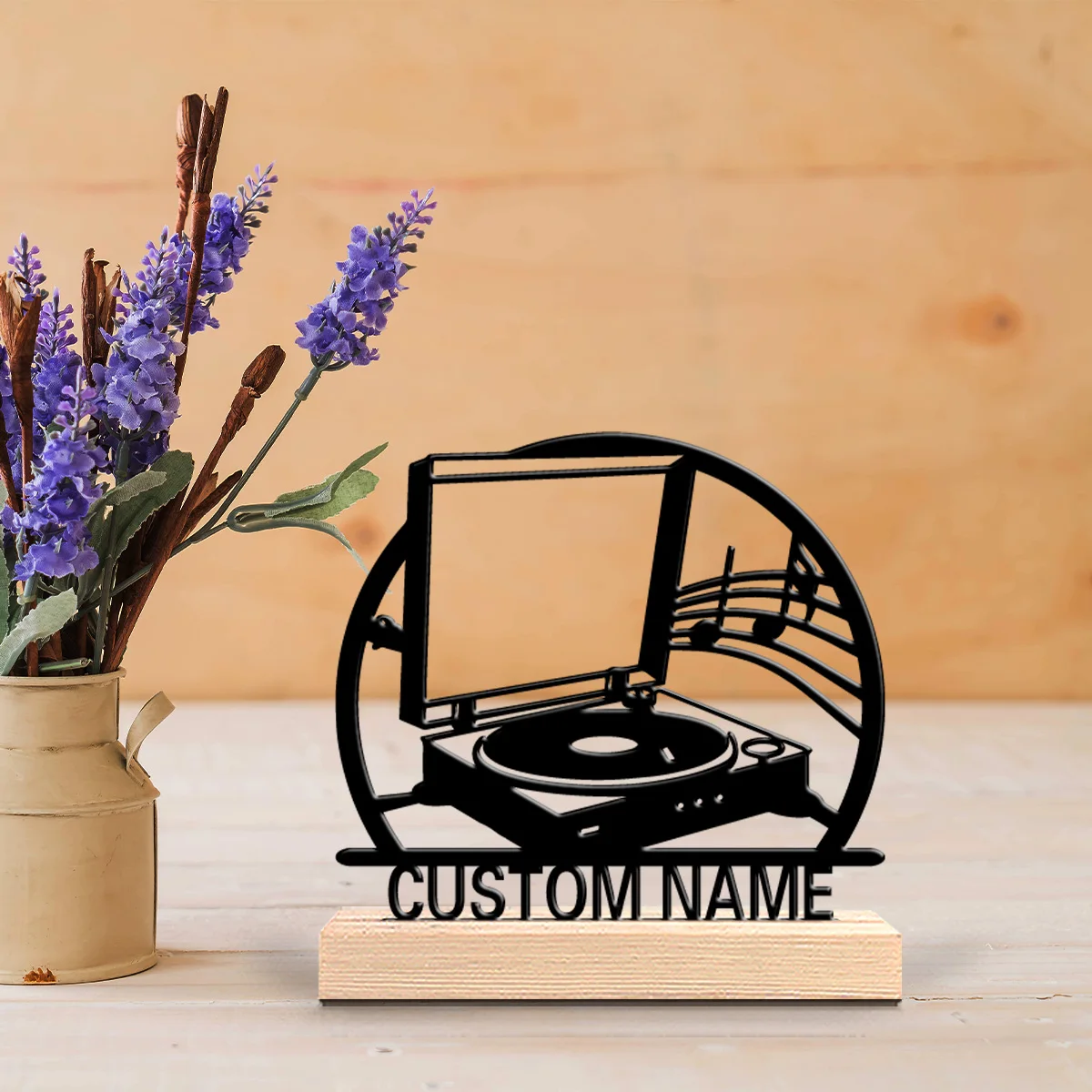 1pc Fun Personalized Custom Vinyl Record Player Metal Statues Music Lover Is Gift With Wooden Frame Perfect For Musicians