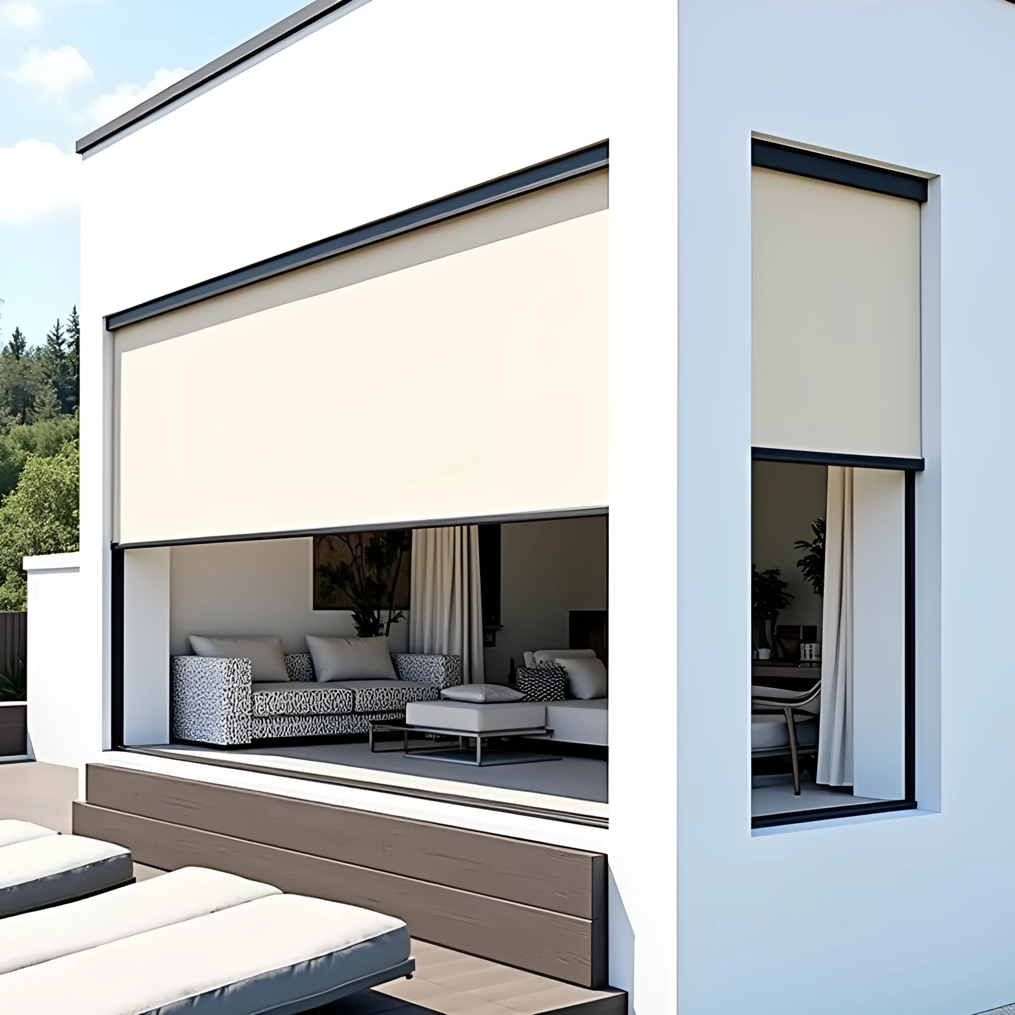 

Умные моторизованные уличные жалюзи. Ветрозащитный и водонепроницаемый современный алюминиевый дизайн для балкона/патио. Нестандартные размеры. Изгодостойкость