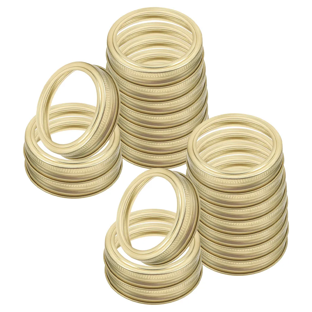 24Pcs Reusable Tinplate Jar Lids for Food Storage – Gold Split-Type Sealing Bands, Airtight Canning Lid Bands