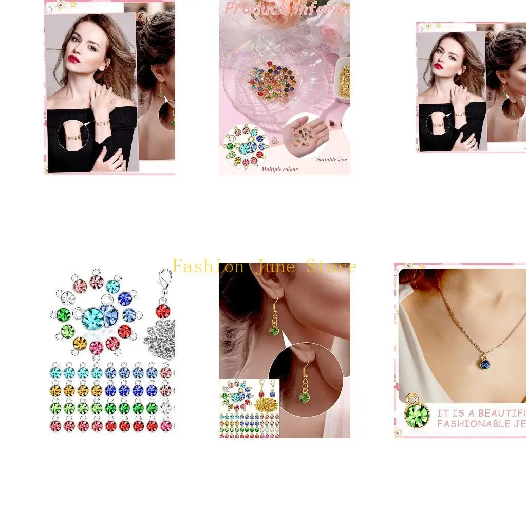 N5KA 180Pcs Crystal Birthstone Charms DIY Beads Pendant 7mm with Jump Rings Lobster Clip for DIY Bracelet Necklace Earrings