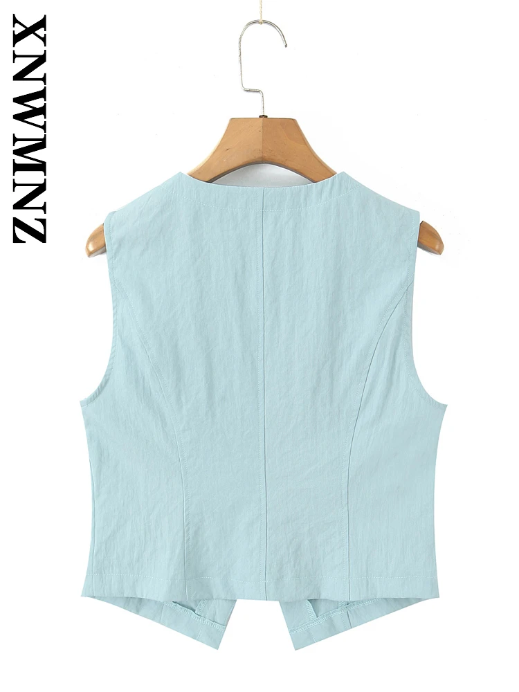 XNWMNZ 2025 夏の新製品女性服ファッションカジュアル V 襟ノースリーブミディ A ラインスカートシンプルシックな女性スリーピース