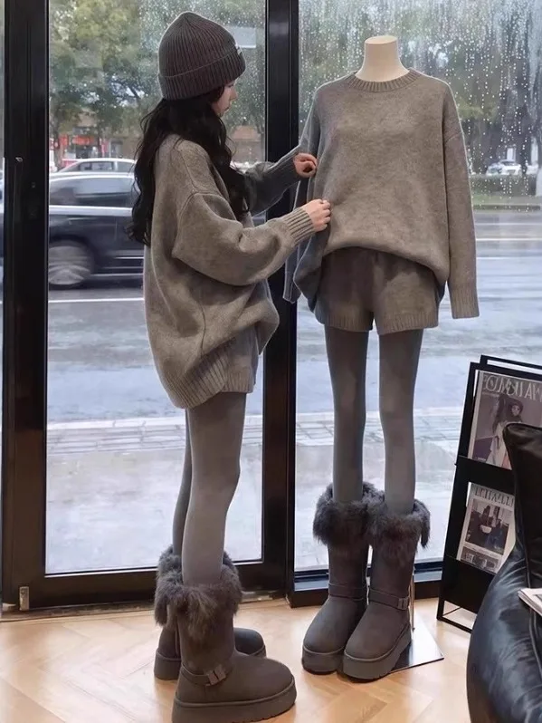 

Комплект из двух предметов: мягкий вязаный свитер и брюки в корейском стиле, удобный осенний повседневный женский костюм с круглым вырезом