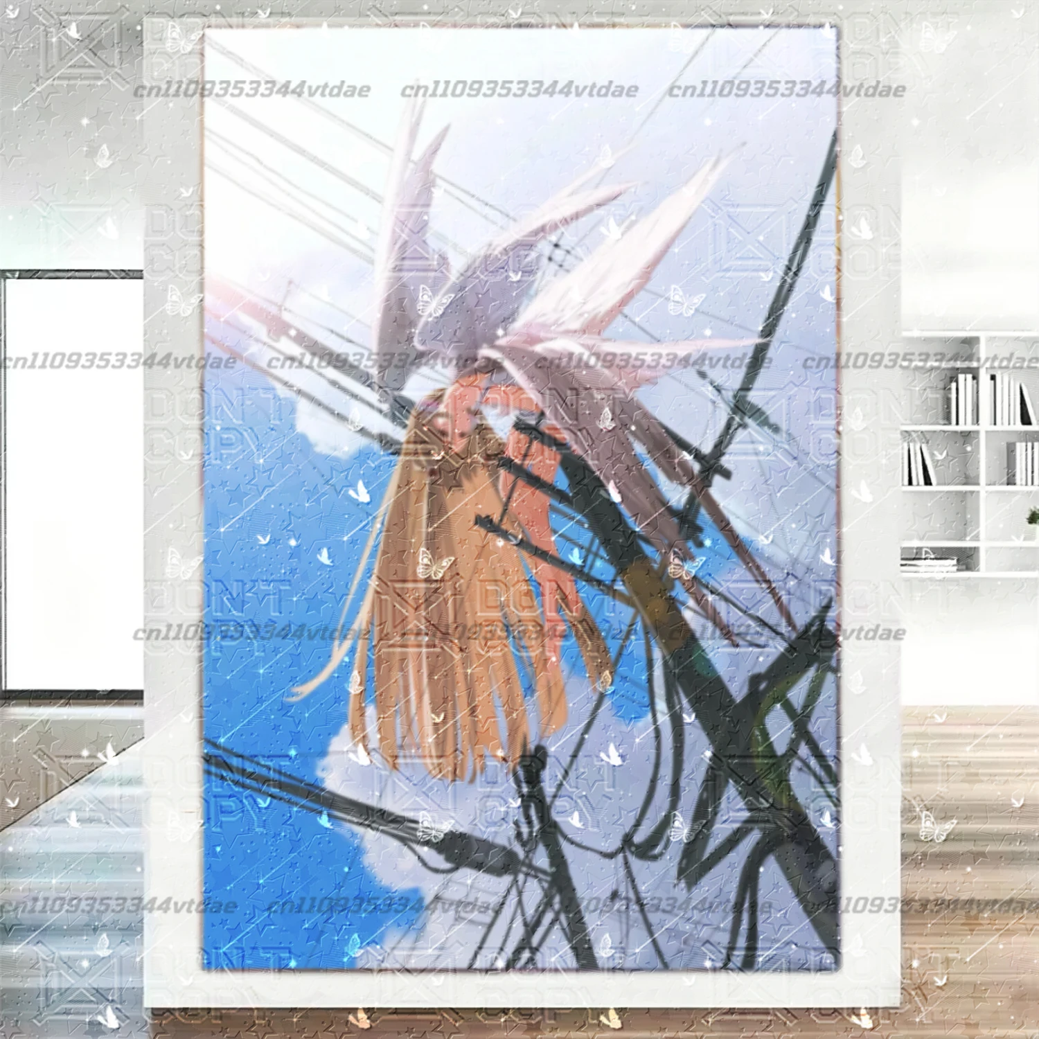 Chobits Chi Vertical Tapestry Wall Hanging Anime Character Fan‑Art Background Cloth Bedroom Dorm Home Decor