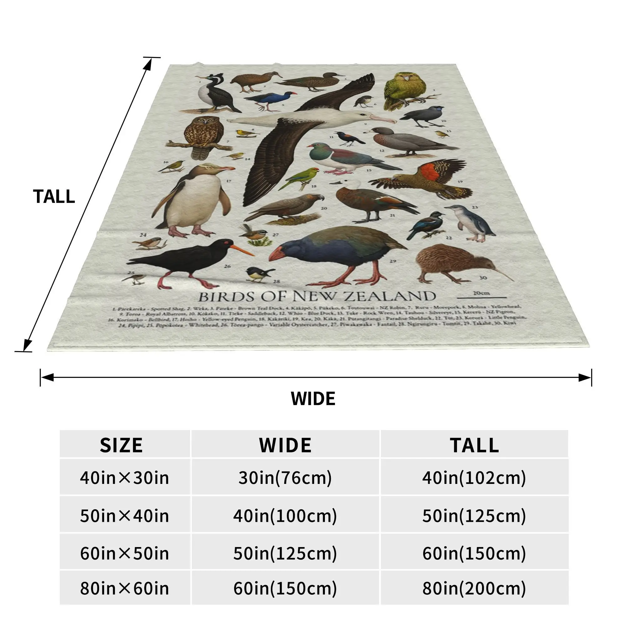Birds of New Zealand Identification Chart Blankets Fleece Sofa Throw Blanket for Home Bedroom Outdoor Throws Bedspread Quilt