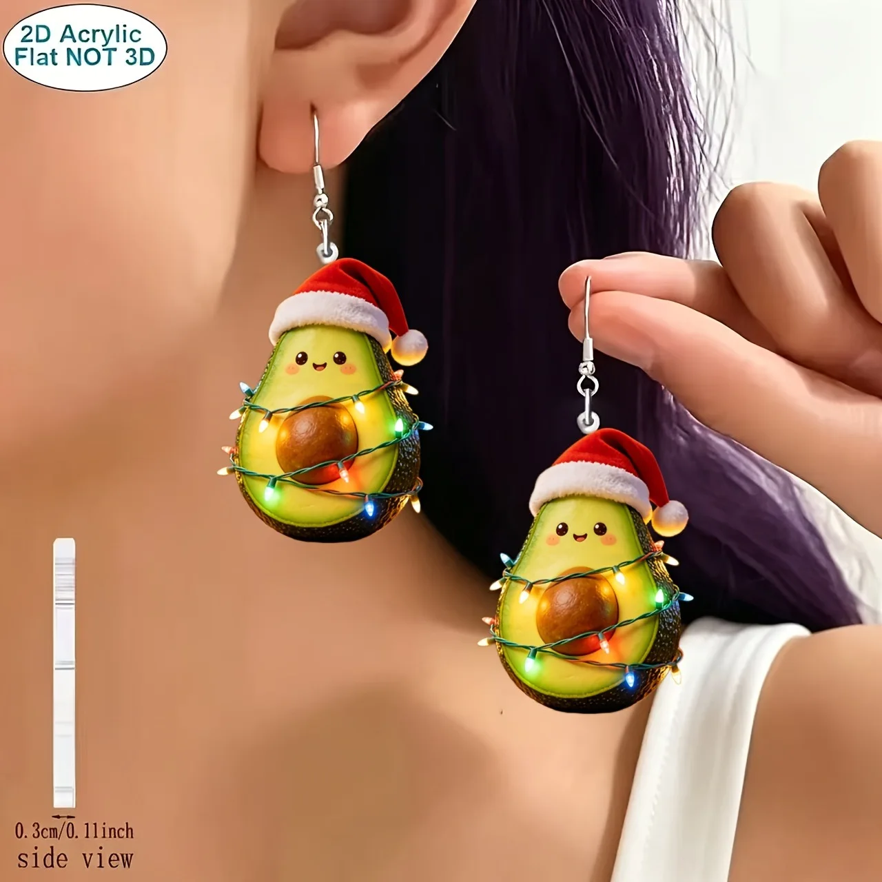 Cartoon cute Christmas hat avocado pendant earrings niche atmosphere holiday limited women's ear accessories