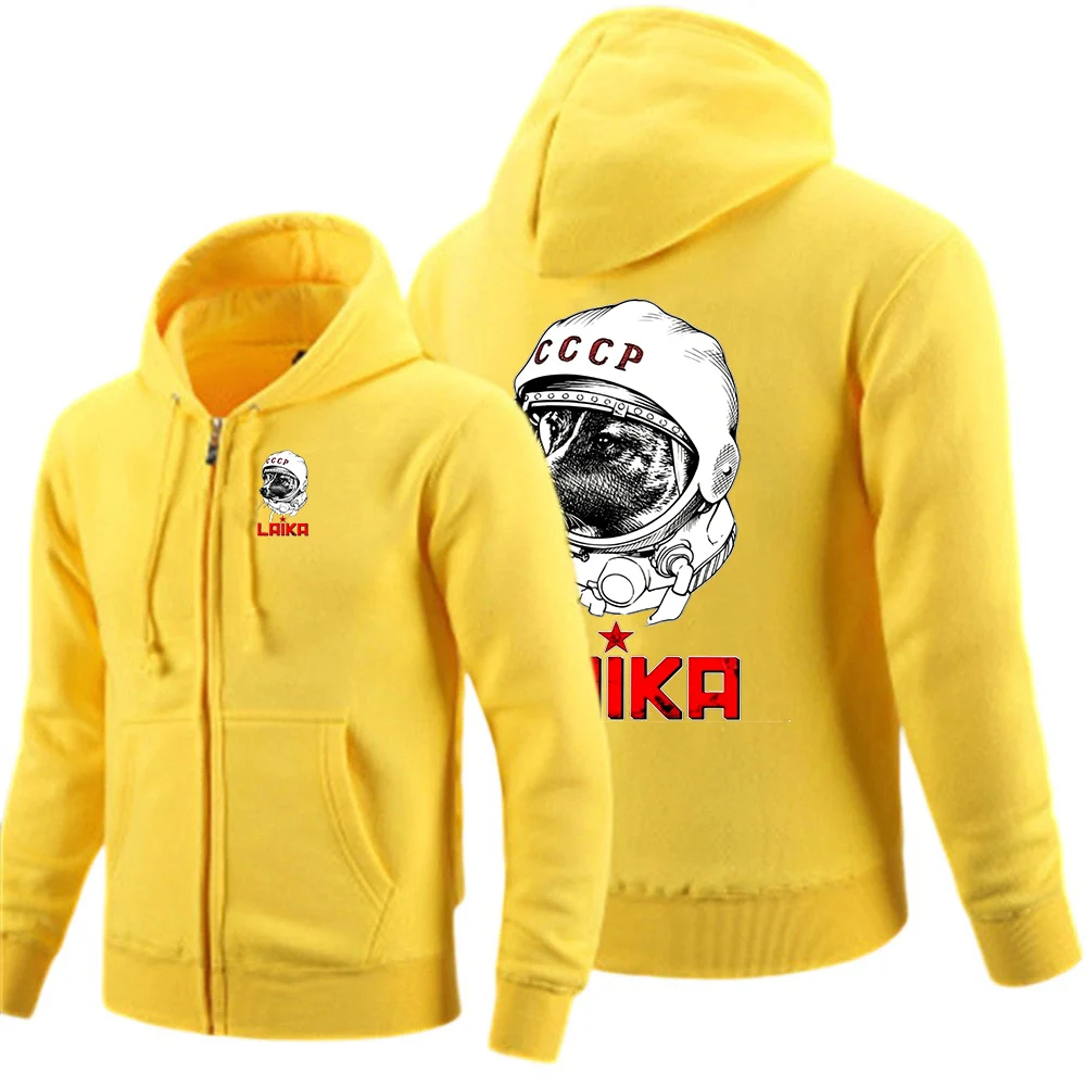Laika USSR Funny Cartoon Dog Graphic Men's solid-color zipper sweatshirt is suitable for spring and autumn hoodies jacket