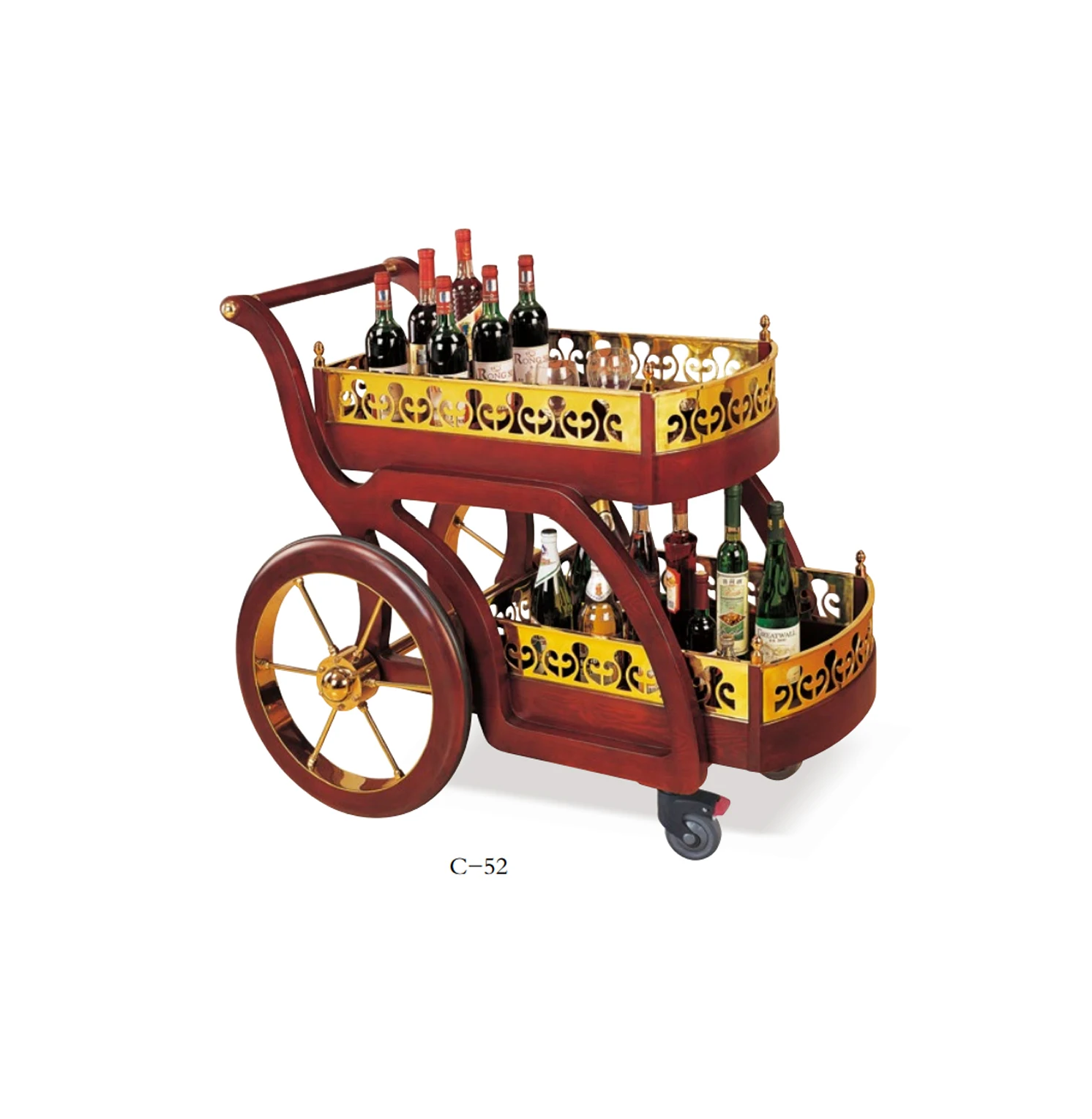 European style stainless steel four-wheel luxury hand push wine trolley hotel