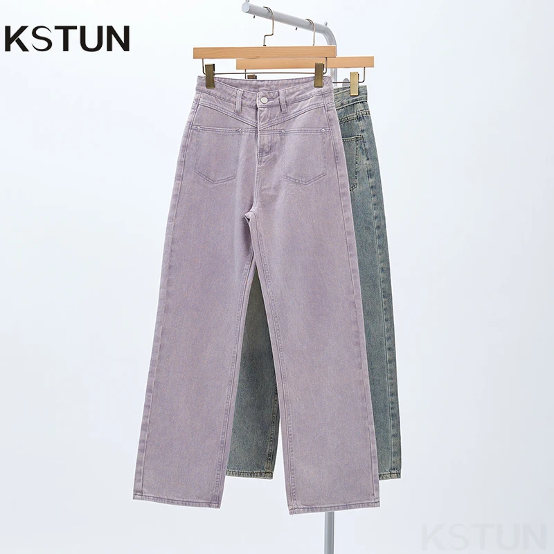 KSTUN 2025 Dames Multi-Color Rechte Jeans Casual Wijde Pijpen Denim Broek Comfort Dagelijkse slijtage Nieuwe collectie ​   Broek met hoge taille