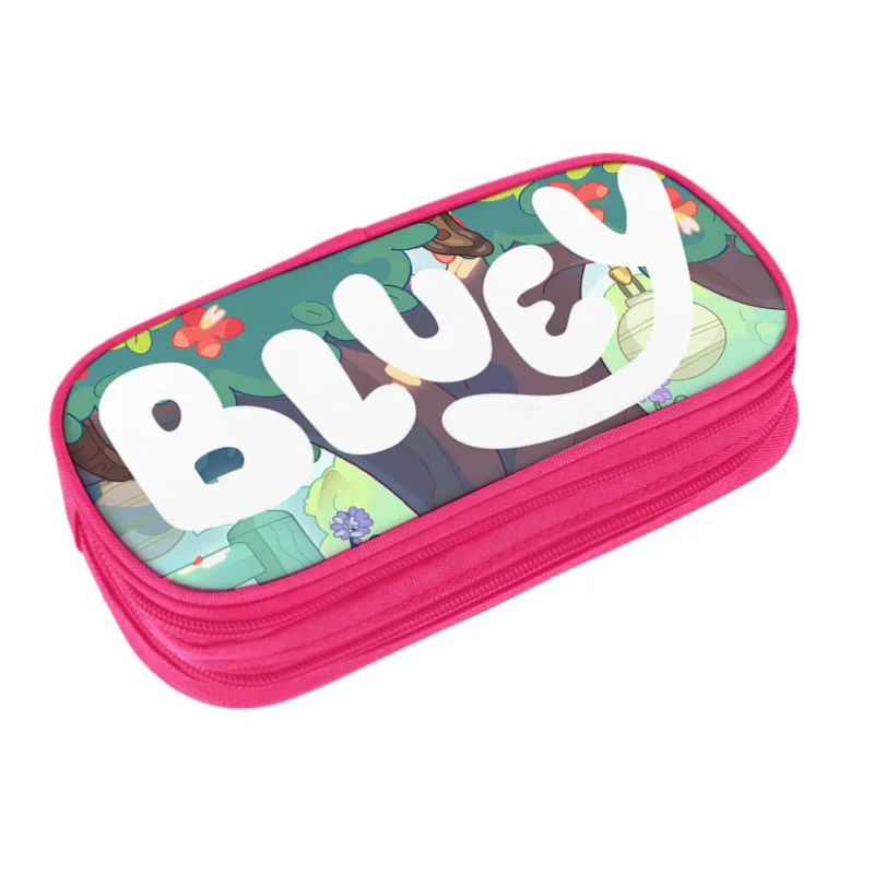 New Bluey Pink Pencil Bag for Primary Secondary School Students Double-Layered Stationery Box Storage Bag DIY Printed Pen Box