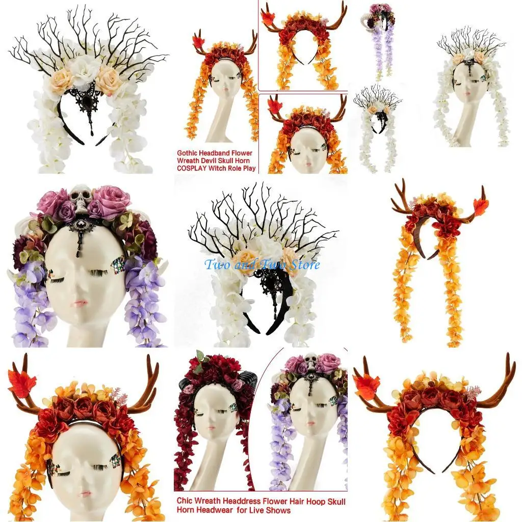 

HX6F Oversized Flower Horn Cosplay Halloween Party Headband Live Cosplay Accessories