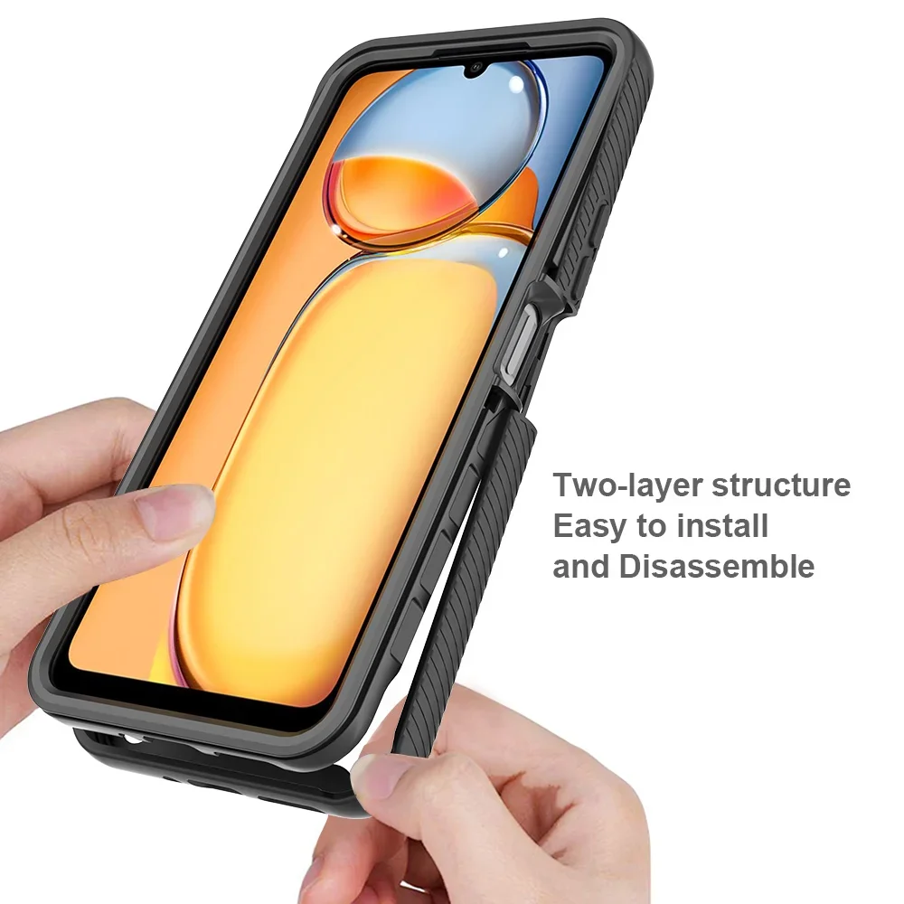 2 in 1 Rugged Armor Shockproof Phone Case For Xiaomi Redmi 13C Poco C65 4G Soft TPU Frame Hard Plastic Transparent Back Cover
