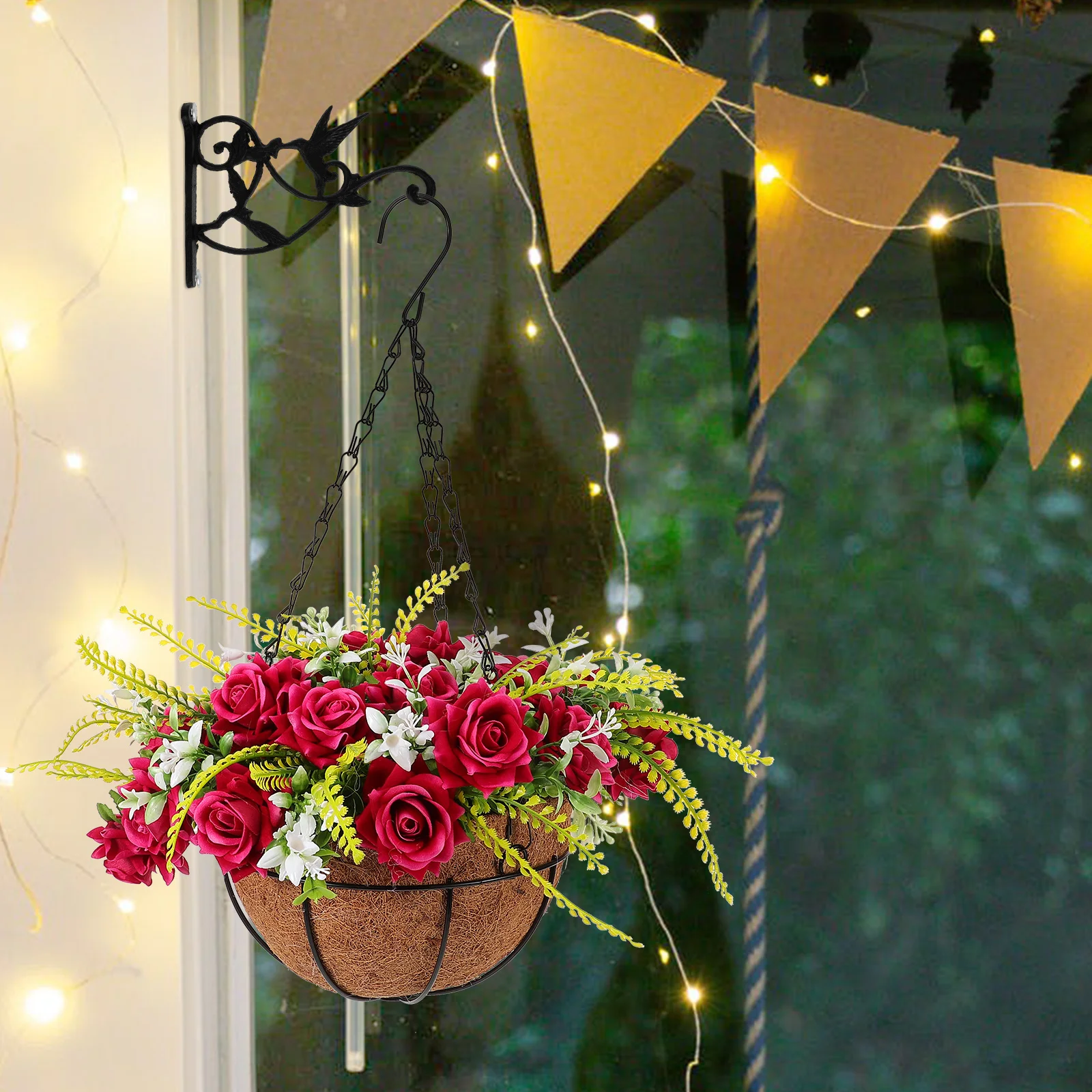 

Outdoors Coconut Palm Flower Basket Hanging Artificial Flowers for Coir Plastic