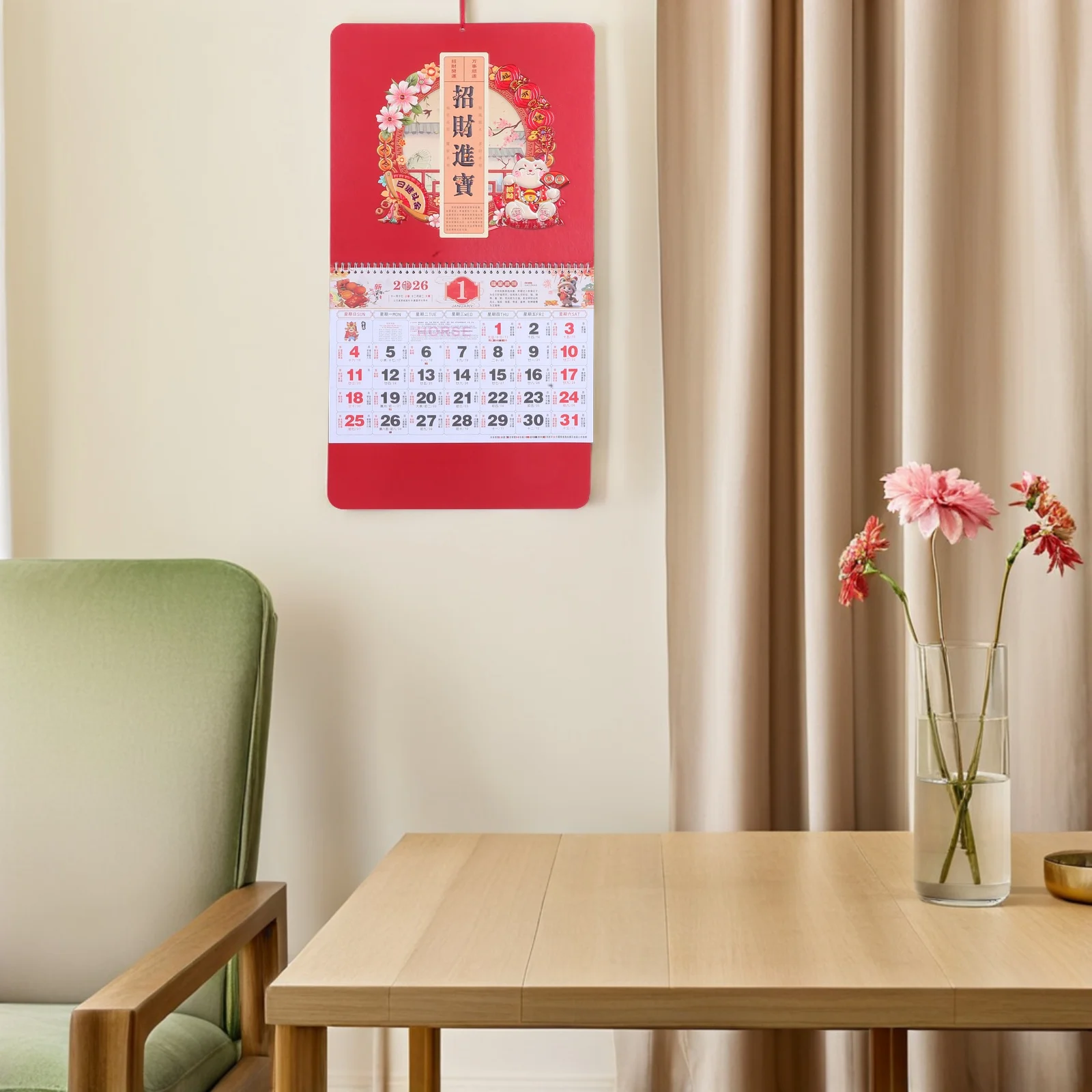 

Calendar Chinese Scroll Lunar New Year Wall Monthly 2026 Hanging Red Planner Office