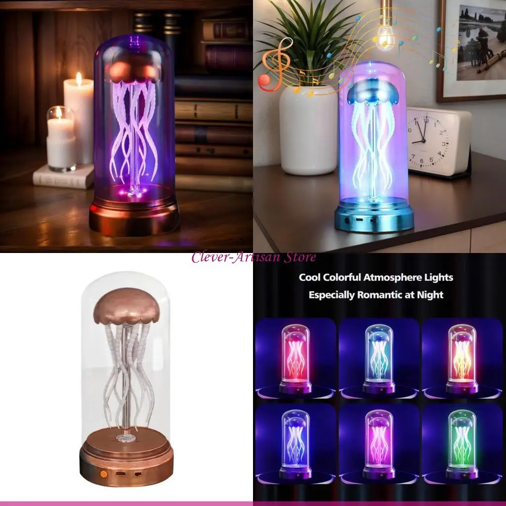 

E06B Jellyfish Lamp with Dancing Leg,Rechargeable Jellyfish Table Lamp Floating Jellyfish Lights 7Color Atmospheres Night Lights