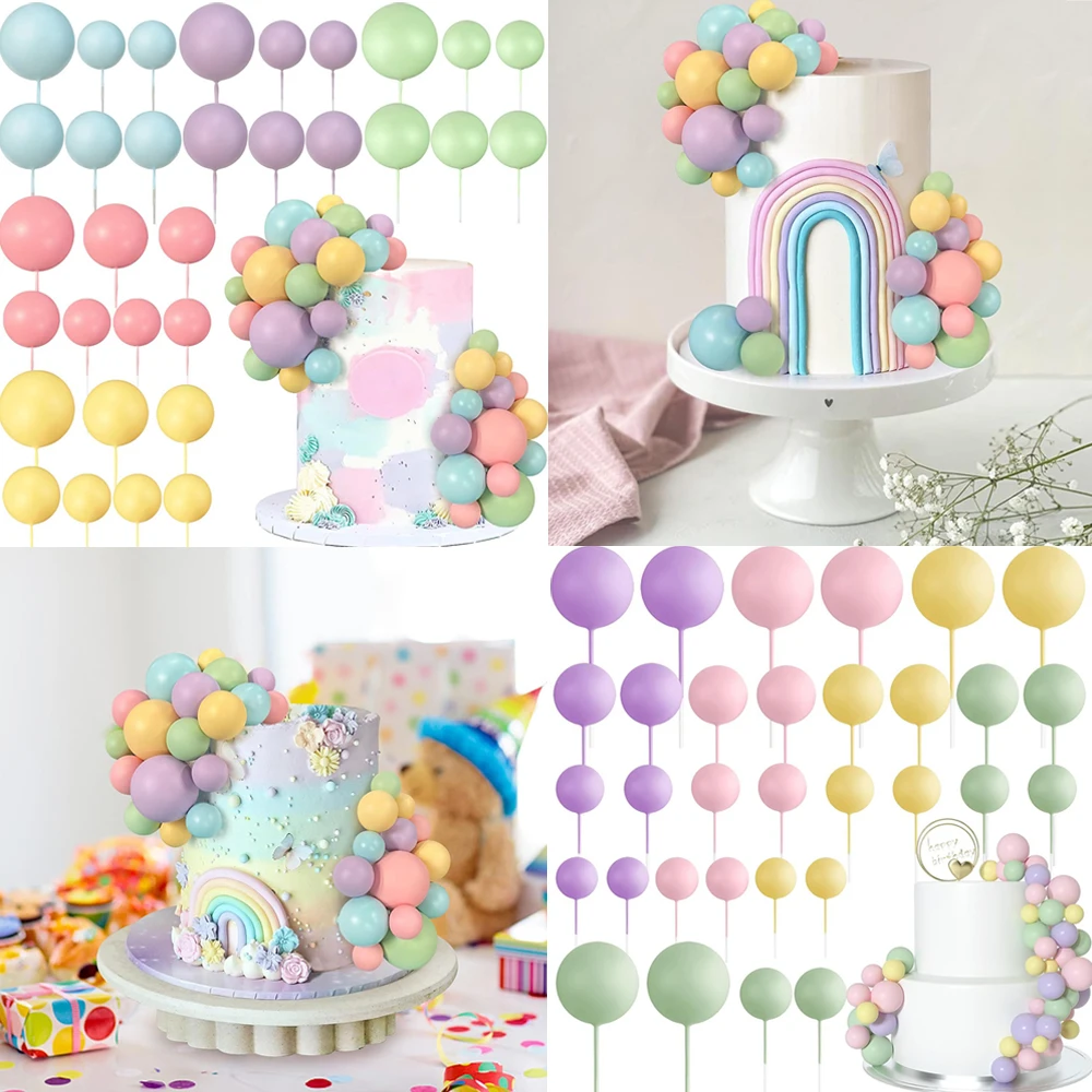 

32 PCS Ball Cake Toppers Colorful Pearl Ball Cake Decorations for Birthday, Wedding, Baby Shower Party Dessert Cupcakes Decor