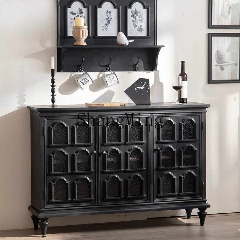 

FG court style black entrance entrance cabinet retro restaurant decoration medieval coffee solid wood tea cabinet