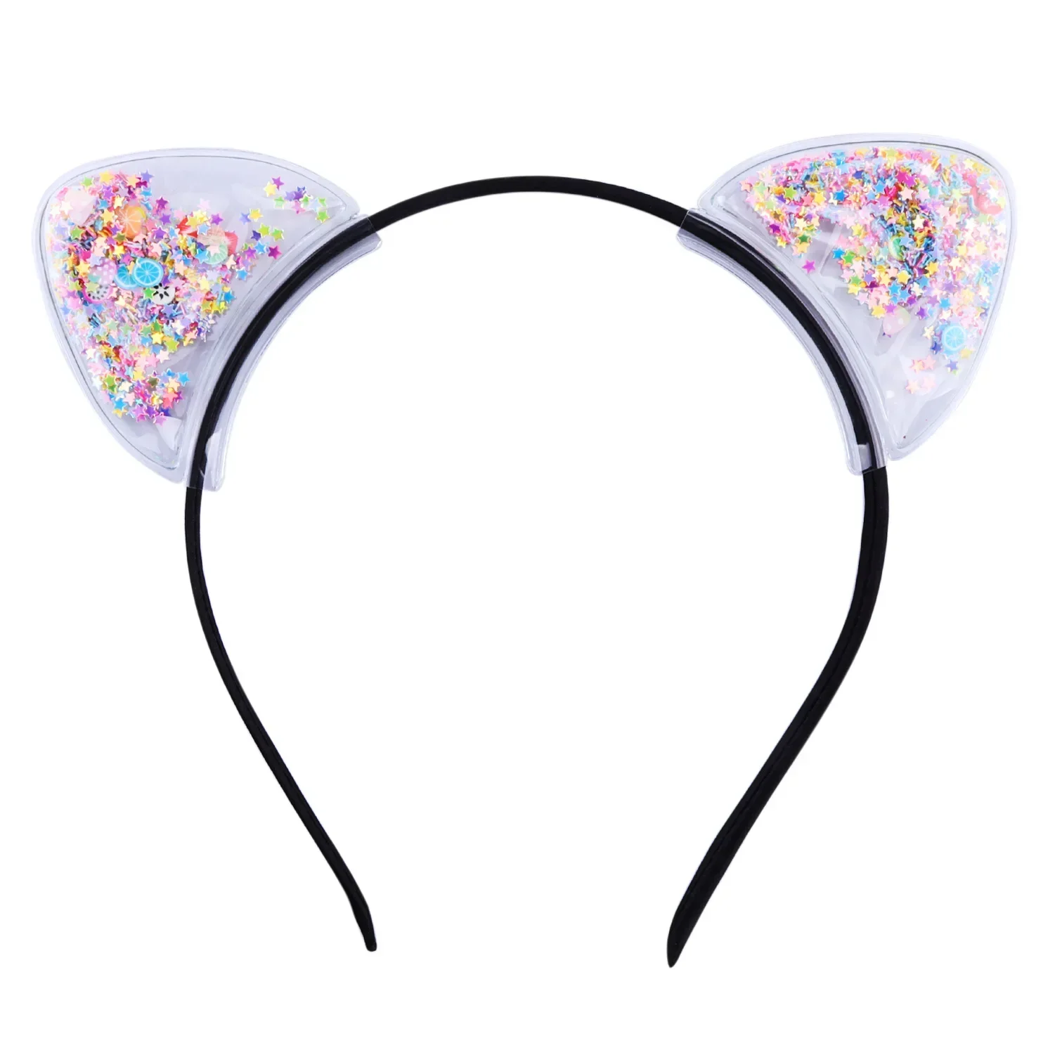 Transparent Headband with Lovely Cartoon Quicksand Ear Decoration, Sweet Cat Ear Hair Accessory for Children