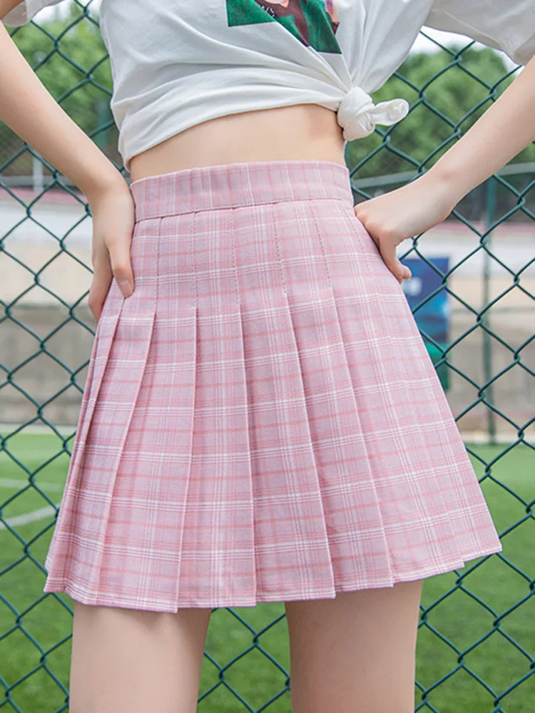 Mini Skirt Short Skirts For Women Summer High Waist Printing Pleated Plaid School Uniforms Ladies Cute Jupe Kawaii