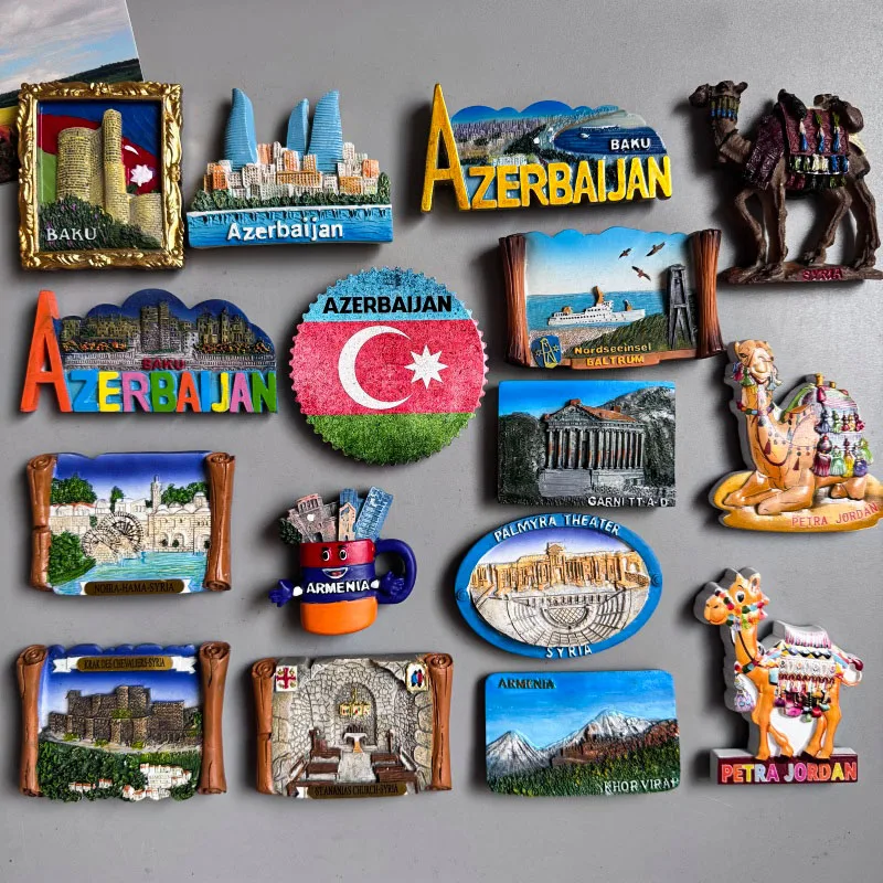 Azerbaijan Fridge Magnets Tourist Souvenir BAKU 3D Resin Magnets Armenia Jordan Collection Travel Gift Home  Refrigerators Decor