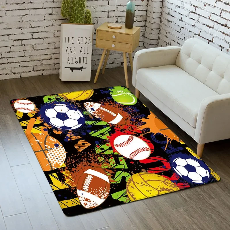 Football Carpet Ball Sport Area Rug for Kids Boys Playroom Bathroom Living Room Entrance Doormat Decor Soccer Indoor Floor Mat