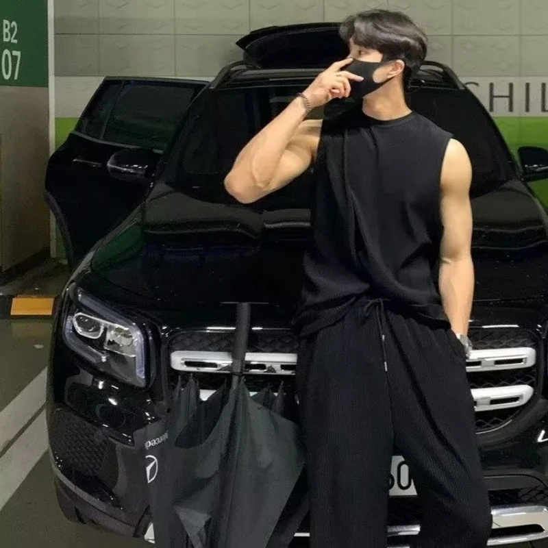 Suit Vest Ice Shreds Body Building Quick Drying Korea Sleeveless Loose Fitting Short Sleeved Man Sports Pants Trousers