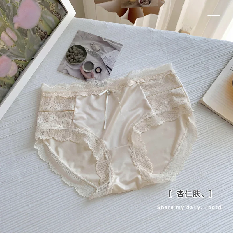 سراويل داخلية مثلثة من الساتان الفاخر الفرنسي المجوف مع حواف من الدانتيل منتصف الخصر باكليتاكسيل تنقية المنشعب الراقية #6