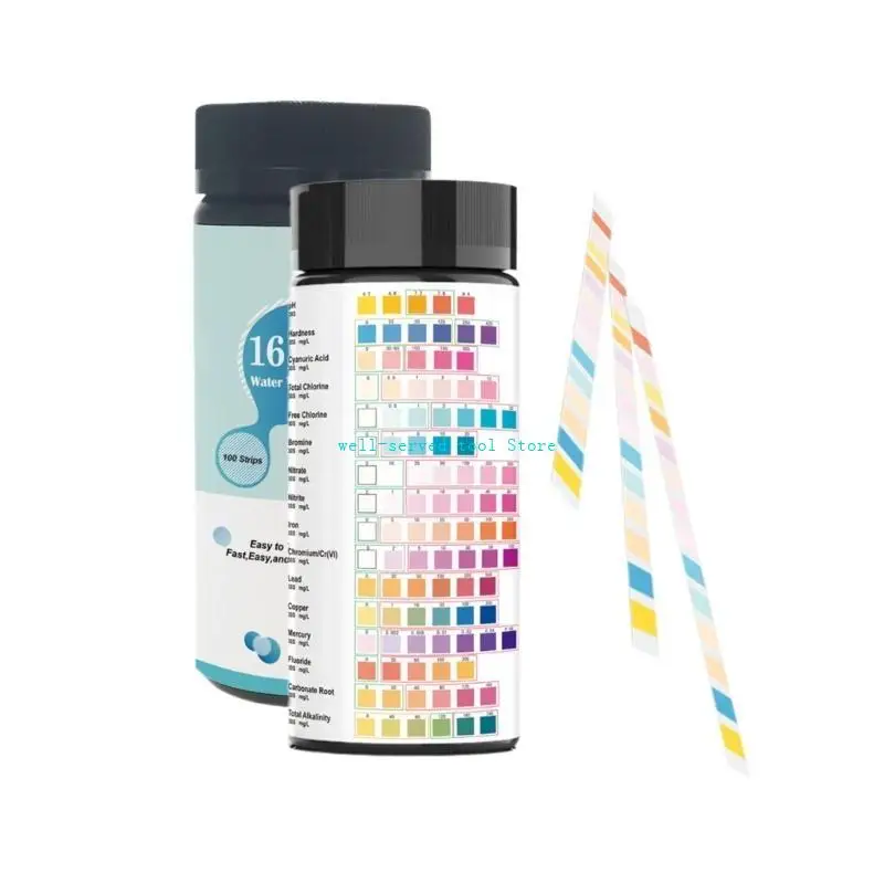 

G88A 100Pcs Drinking Water Tester 16 in 1 Water Hardness Test Strips Testing for Iron Mecury Detection