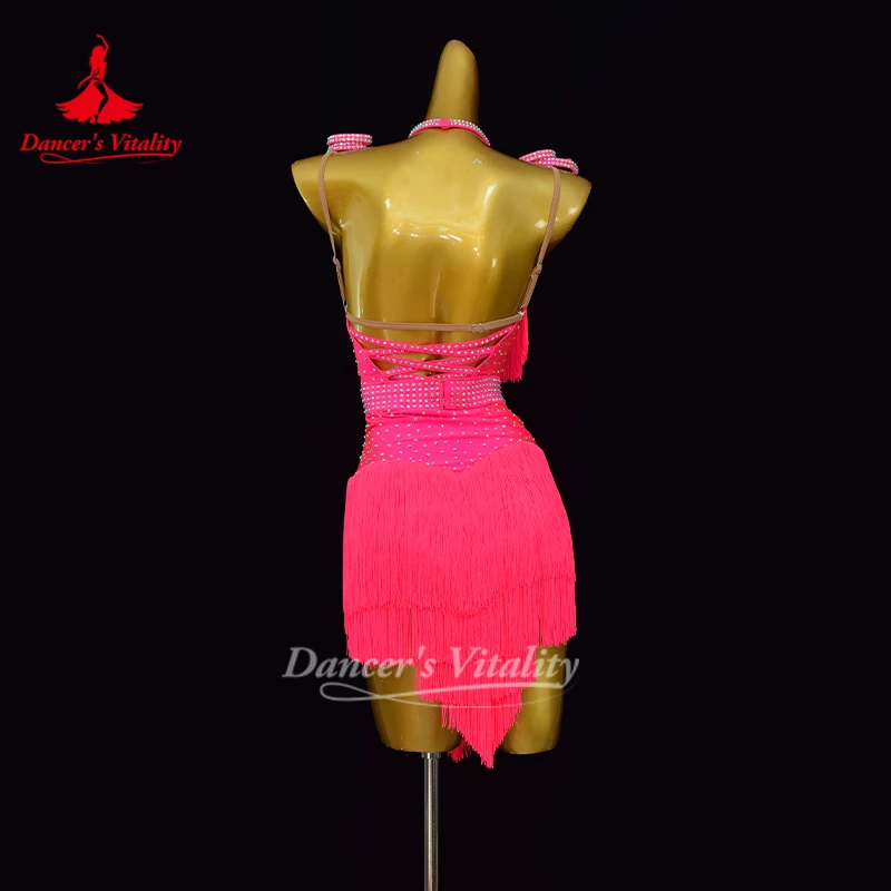 Latin Dance Competition Dresses Customized High Luxury Water Diamond Sexy Backless Dress Adult and Children Performance Costume image 3