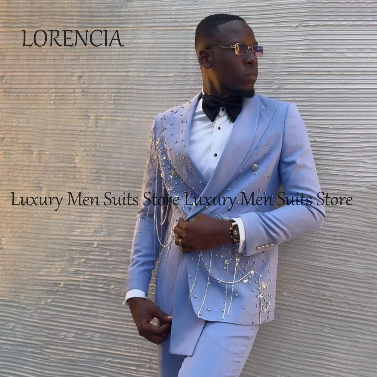 Luxury Tassel Men Suits Single Breasted Glitter Crystal 2 Pieces Outfits Jakcet Pants Customized Leisure trajes para hombre